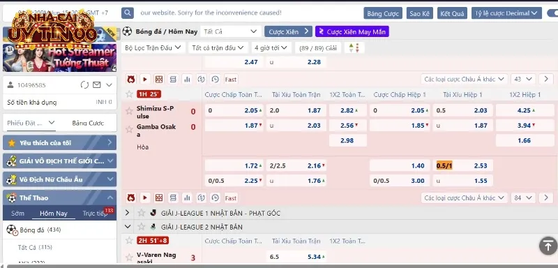 Minh họa kèo tài xỉu 0.75 trên bảng tỷ lệ cụ thể