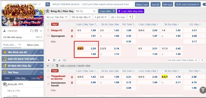 Tỷ lệ chấp 0.5/1 kèo bóng đá trên bảng cược 